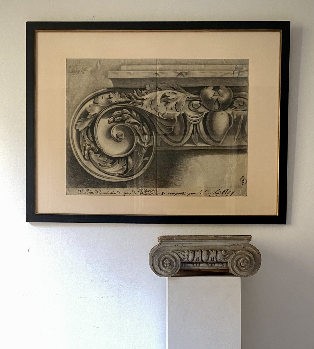 Grand Dessin d’Architecture Chapiteau Ionique d’après l’art Romain antique, école française XIX-photo-3