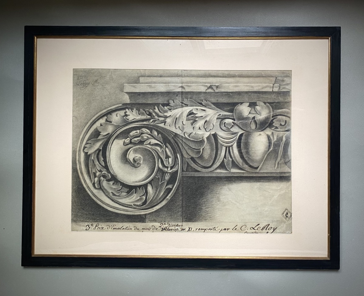 Large Architectural Drawing Ionic Capital After Ancient Roman Art, French School XIX-photo-5
