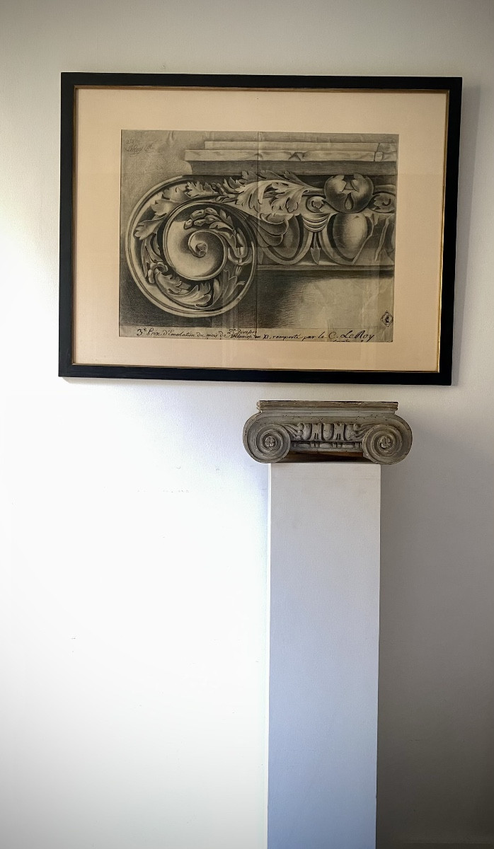 Grand Dessin d’Architecture Chapiteau Ionique d’après l’art Romain antique, école française XIX