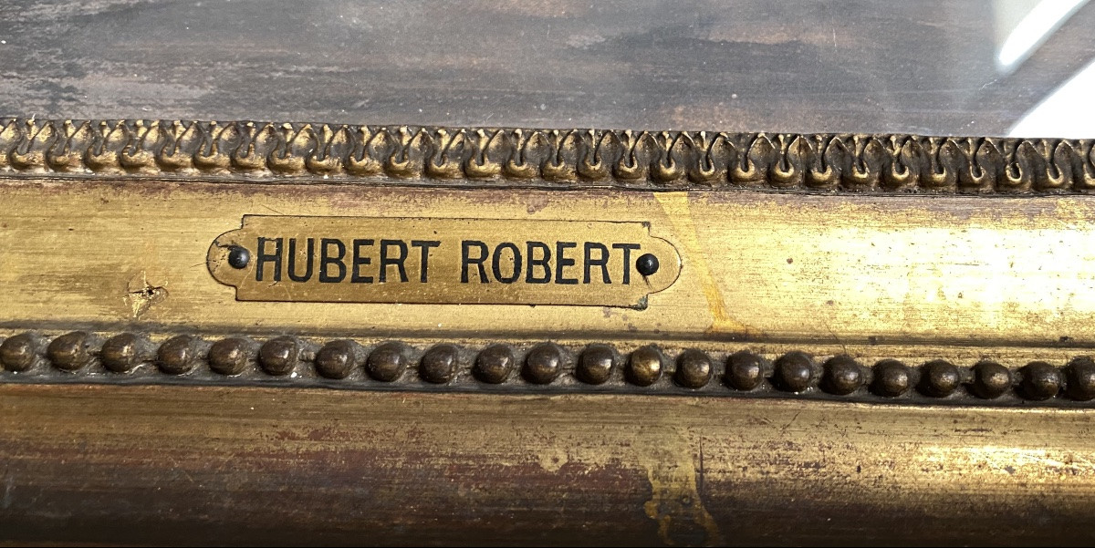 Hubert Robert (d’après) Grande Scène Animée de ruines aux colonnes de monument romain antique -photo-2