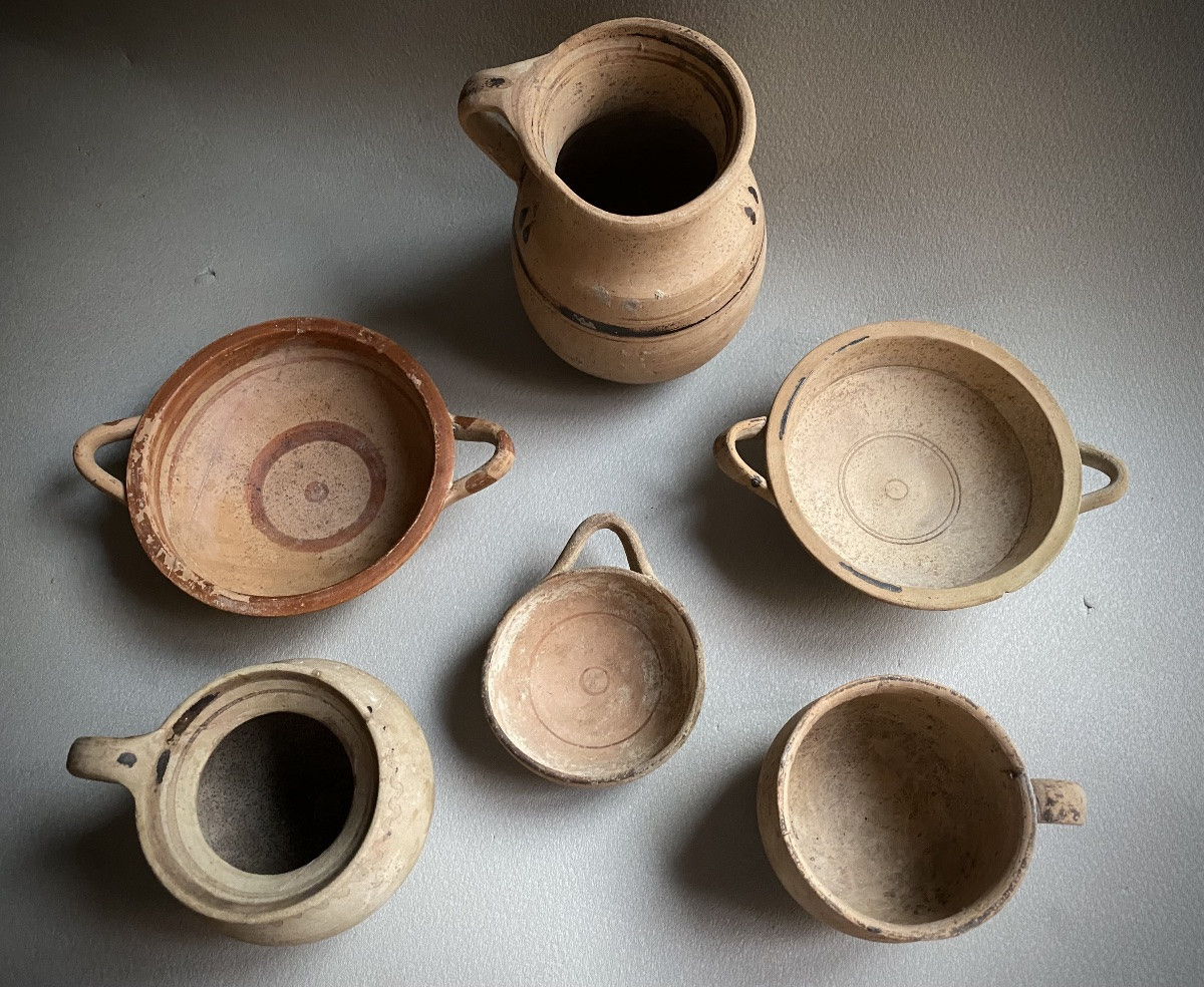 Greek Ceramic Set Magna Graecia Daunian Art 4th C. Bc Italy , Vase Kylix Oenochoe -photo-3
