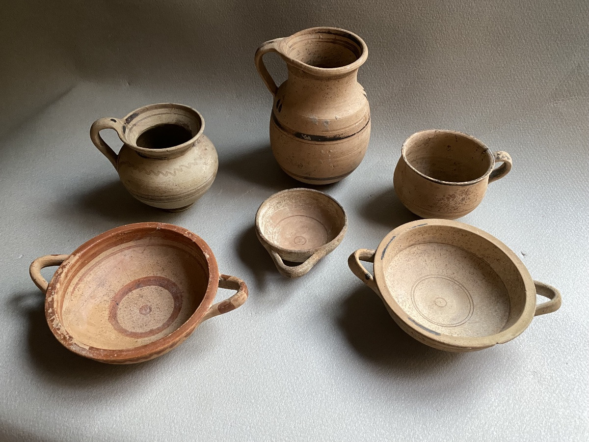 Greek Ceramic Set Magna Graecia Daunian Art 4th C. Bc Italy , Vase Kylix Oenochoe -photo-4