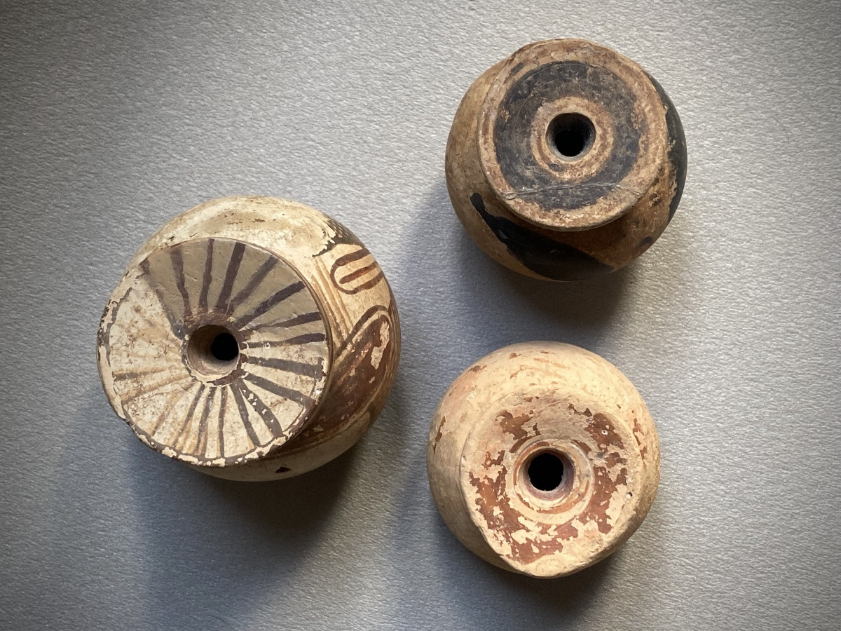 3 Aryballes Grecs antiques  terre cuite antique vase balsamaire Athènes Corinthe Ve s av JC-photo-3