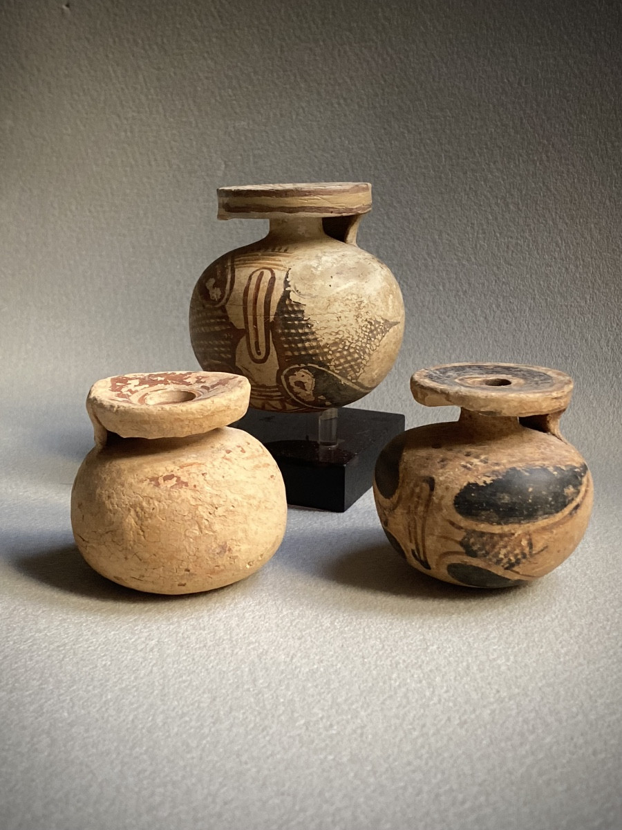 3 Aryballes Grecs antiques  terre cuite antique vase balsamaire Athènes Corinthe Ve s av JC