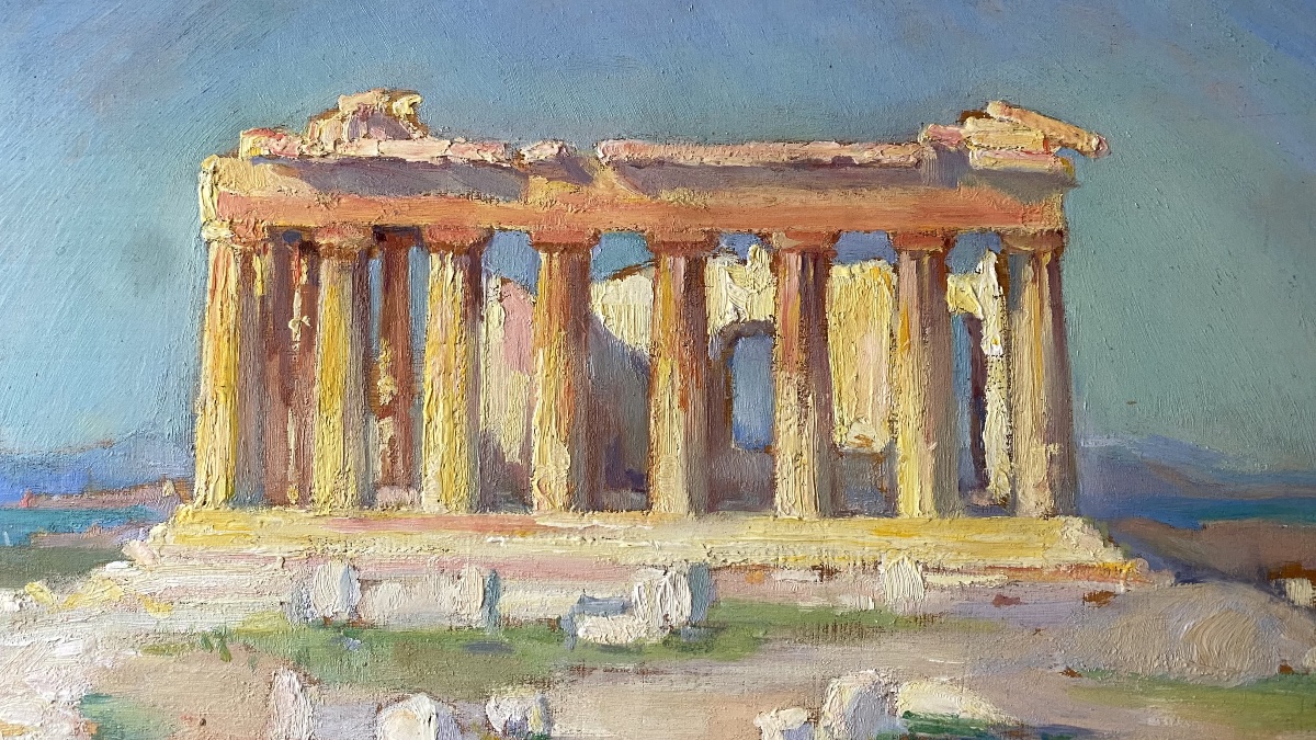 VUE DU PARTHÉNON ATHÈNES MATHILDE MARGUERITE HAUTRIVE TEMPLE GRÈCE ANTIQUE HUILE 1915-photo-2