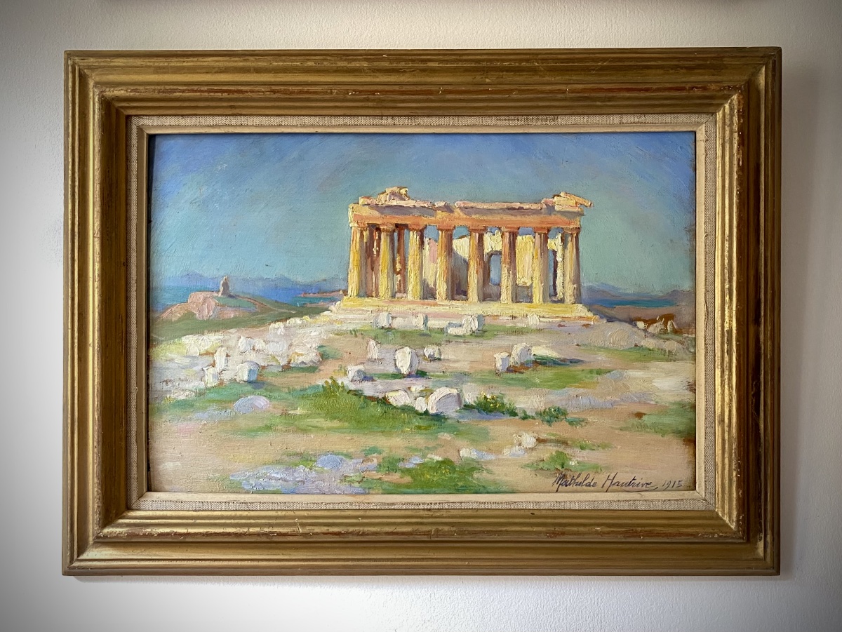 VUE DU PARTHÉNON ATHÈNES MATHILDE MARGUERITE HAUTRIVE TEMPLE GRÈCE ANTIQUE HUILE 1915