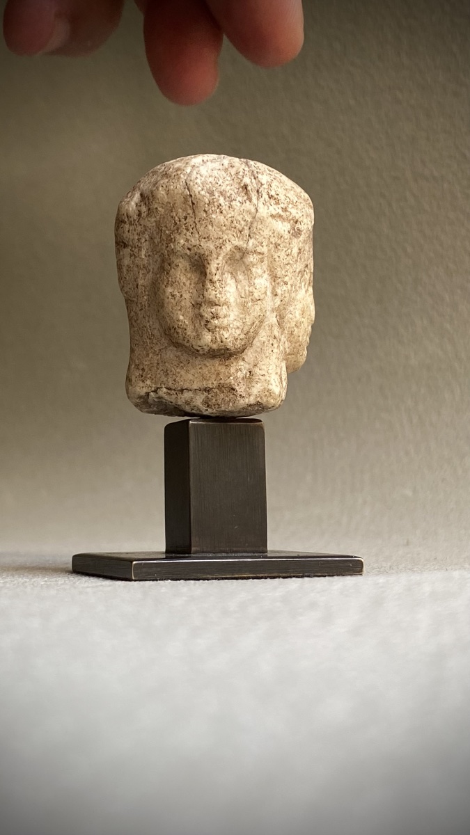 Tête tricéphale d'Hécate , Art gréco- romain antique , Marbre-photo-1