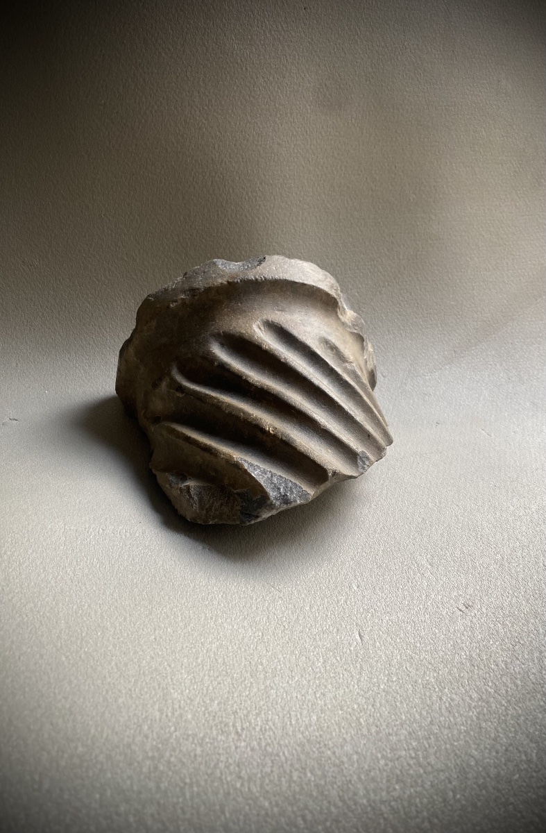 Fragment de base de fût de colonne torsadée, Marbre gris romain antique-photo-2