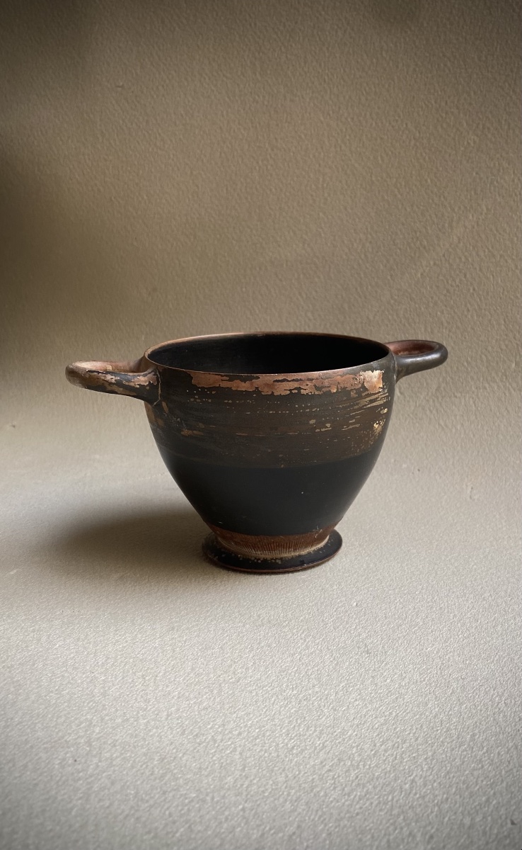 Attic Skyphos With Black Glaze, Ancient Greek Vase, 5th Century Bc-photo-3