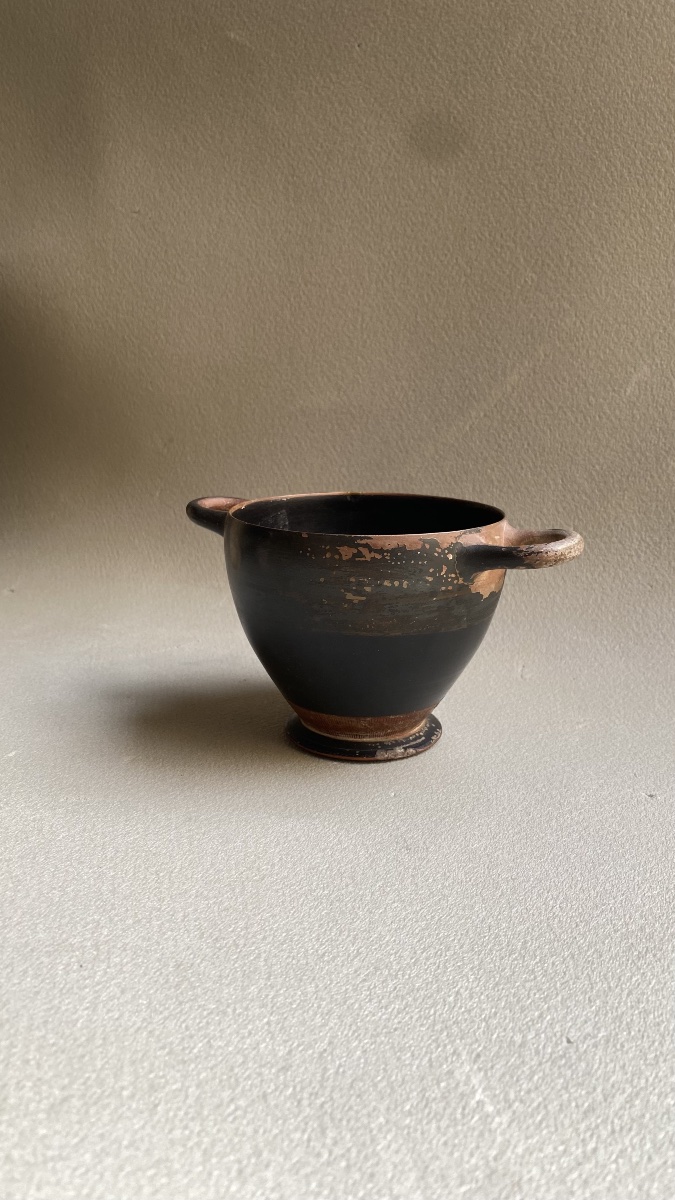 Attic Skyphos With Black Glaze, Ancient Greek Vase, 5th Century Bc-photo-4