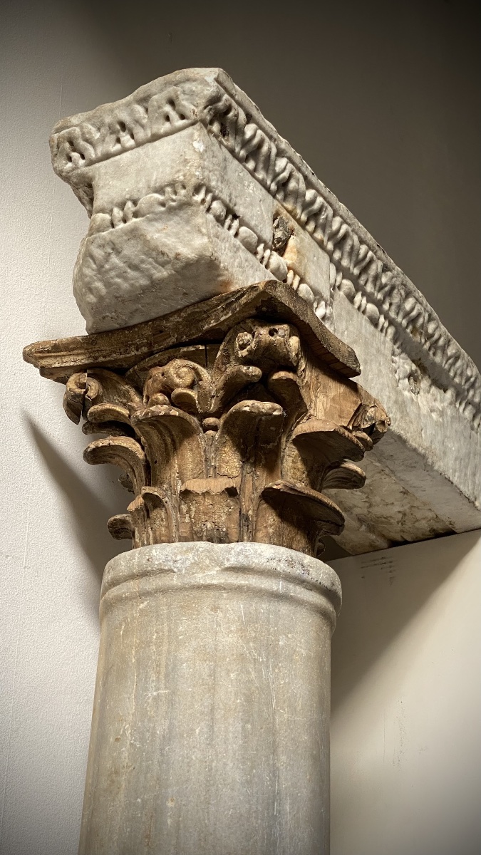 Grand fragment d’architrave  antique en marbre sculpté en frise Art romain IIe s-photo-6