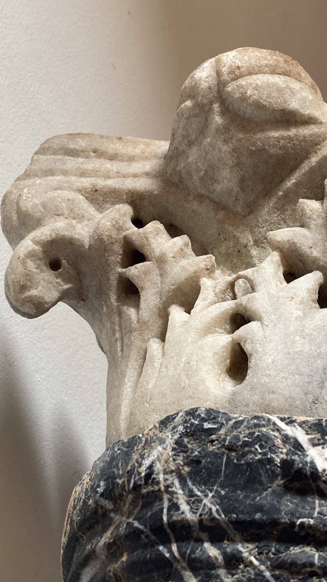 Ancient Roman-byzantine Corinthian Capital, Antique Marble, Circa 4th–5th Century -photo-3