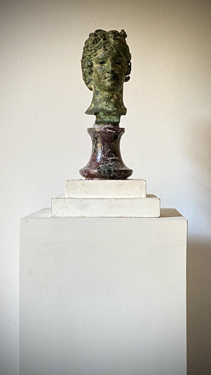Tête buste  homme d’après l’antique grecque - romain bronze XIX  patine fouille -photo-2