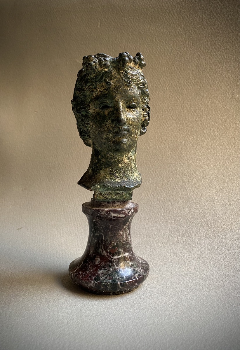 Tête buste  homme d’après l’antique grecque - romain bronze XIX  patine fouille -photo-1
