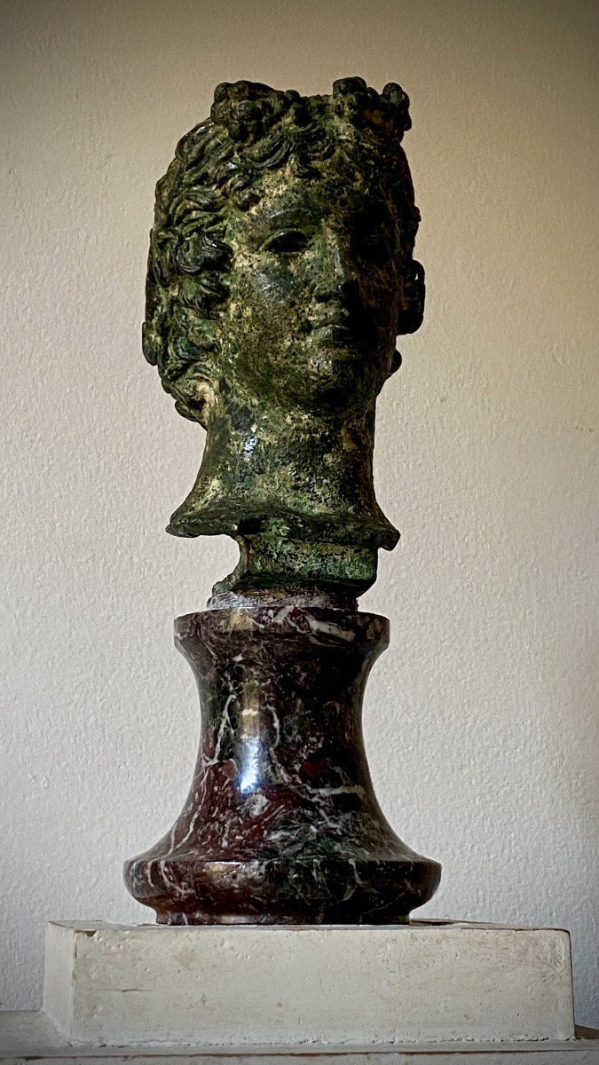 Tête buste  homme d’après l’antique grecque - romain bronze XIX  patine fouille 