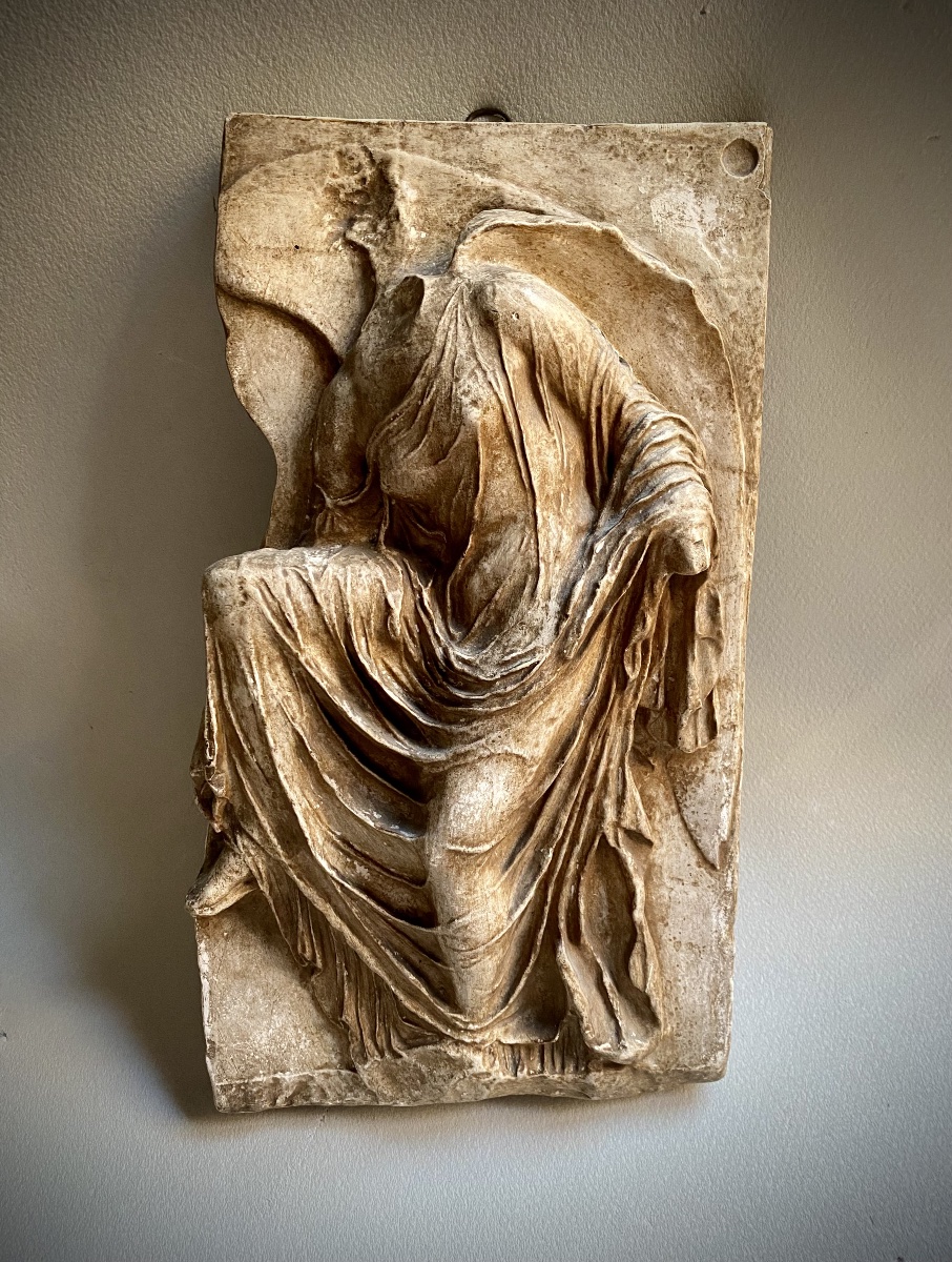 Nike Removing Her Sandal; Bas-relief In Patinated Plaster, Based On The Ancient Greek Marble Sculpture From The Grand Tour