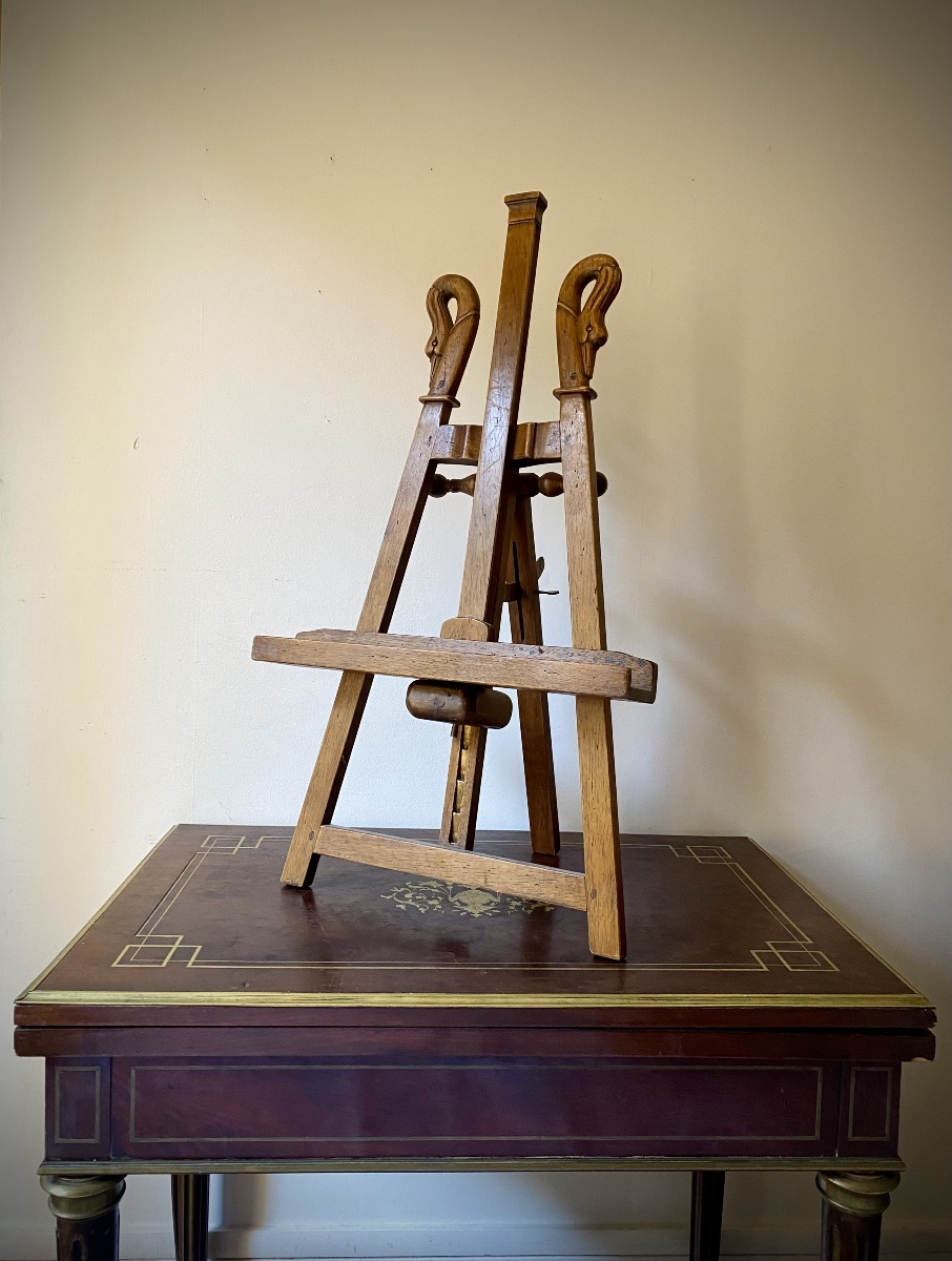 19th-century Empire-style Table Easel With Swan-neck Arms, Display Stand, And Wooden Base For A Painting -photo-2