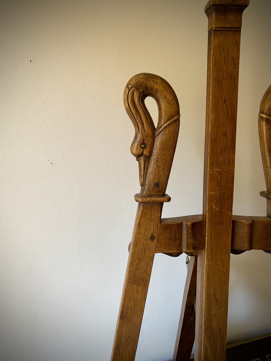 19th-century Empire-style Table Easel With Swan-neck Arms, Display Stand, And Wooden Base For A Painting -photo-3