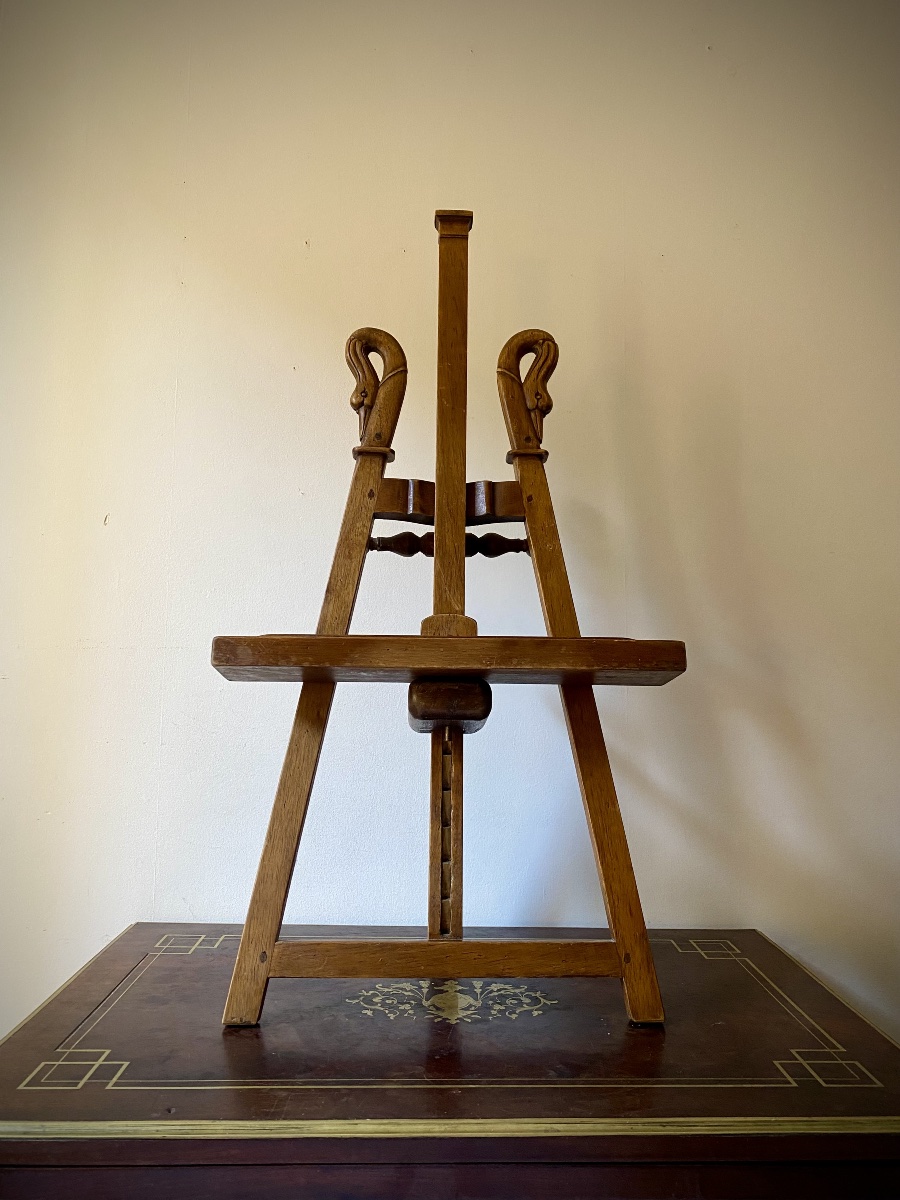 19th-century Empire-style Table Easel With Swan-neck Arms, Display Stand, And Wooden Base For A Painting -photo-4