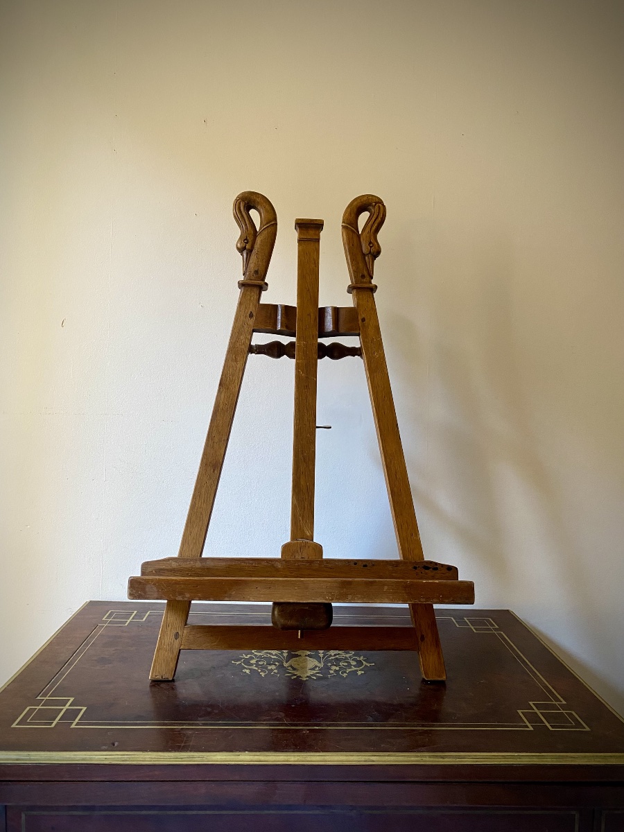 19th-century Empire-style Table Easel With Swan-neck Arms, Display Stand, And Wooden Base For A Painting -photo-1
