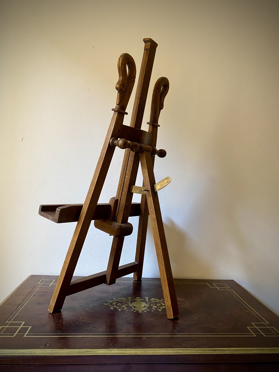 19th-century Empire-style Table Easel With Swan-neck Arms, Display Stand, And Wooden Base For A Painting -photo-2