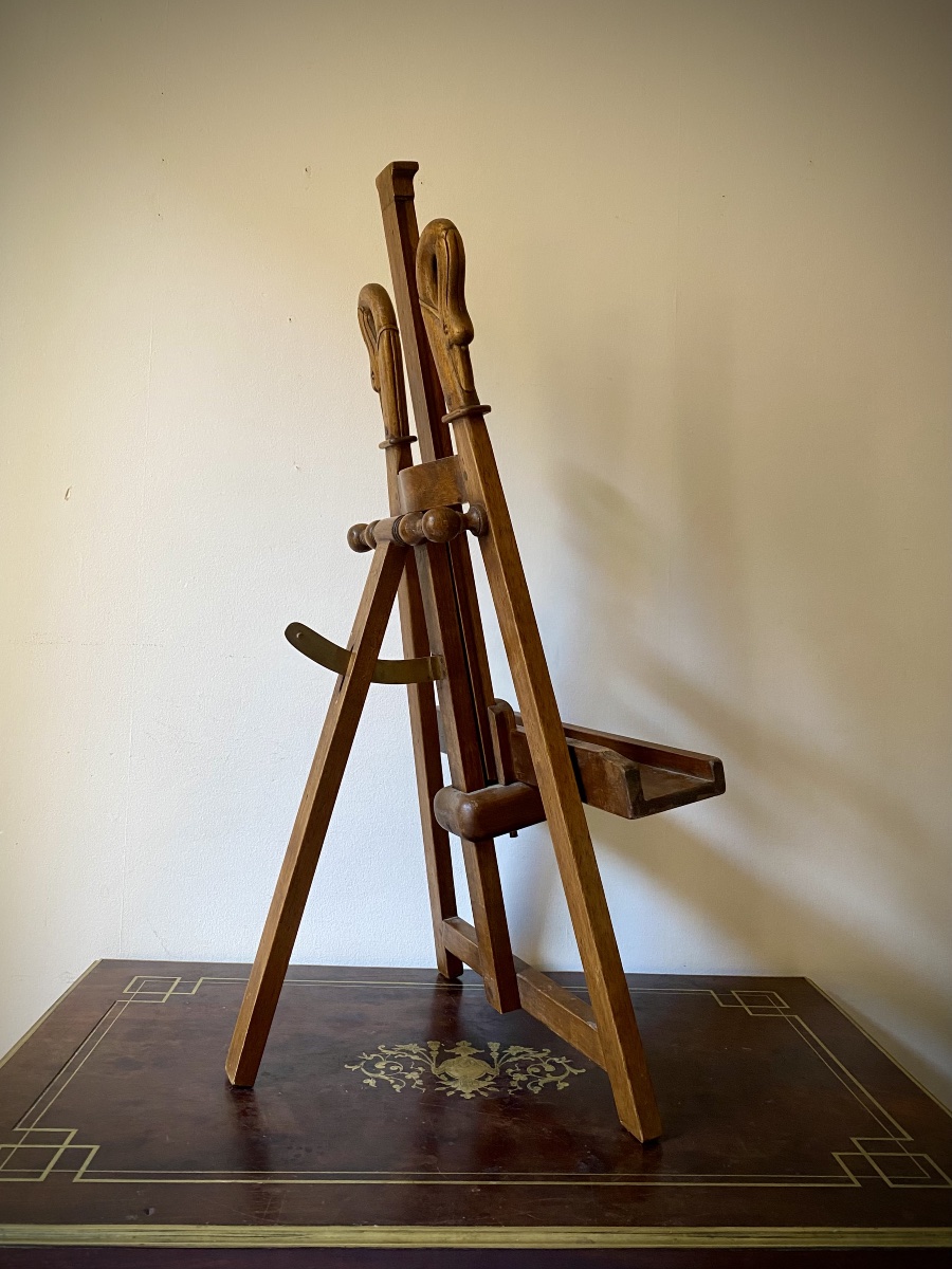 19th-century Empire-style Table Easel With Swan-neck Arms, Display Stand, And Wooden Base For A Painting -photo-3