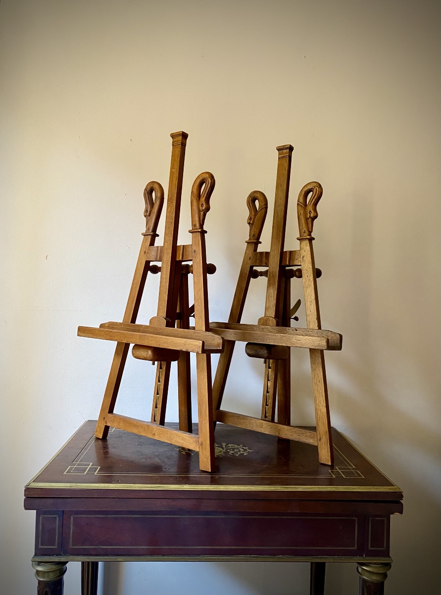 19th-century Empire-style Table Easel With Swan-neck Arms, Display Stand, And Wooden Base For A Painting 