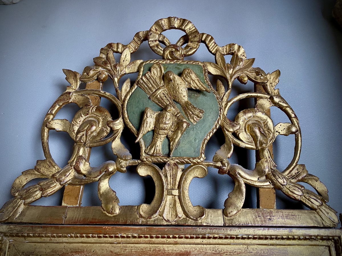 Miroir Style Louis XVI Bois sculpté Doré XVIII XIX Colombes Allégorie Amour Trumeau-photo-3