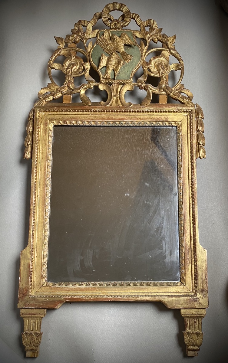 Miroir Style Louis XVI Bois sculpté Doré XVIII XIX Colombes Allégorie Amour Trumeau