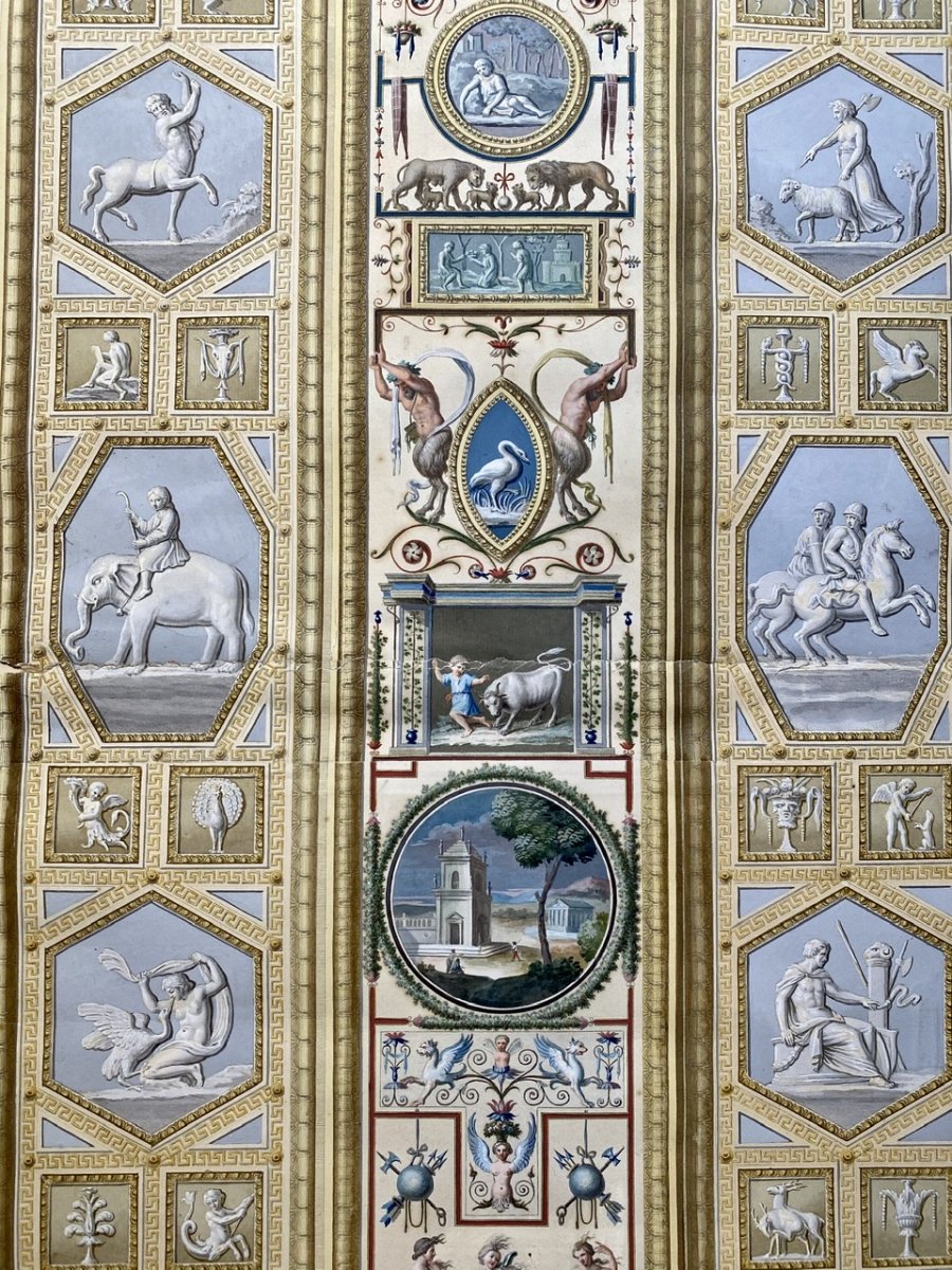 Large Pair Of XVIII Hand Colored Engravings Of Panels From The Lodge Of Raphael In The Vatican-photo-7
