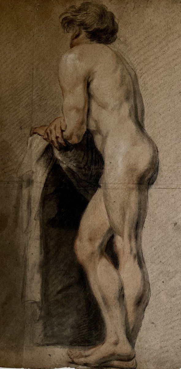Dessin Académique Français  XIXe,  modèle nu masculin -photo-1