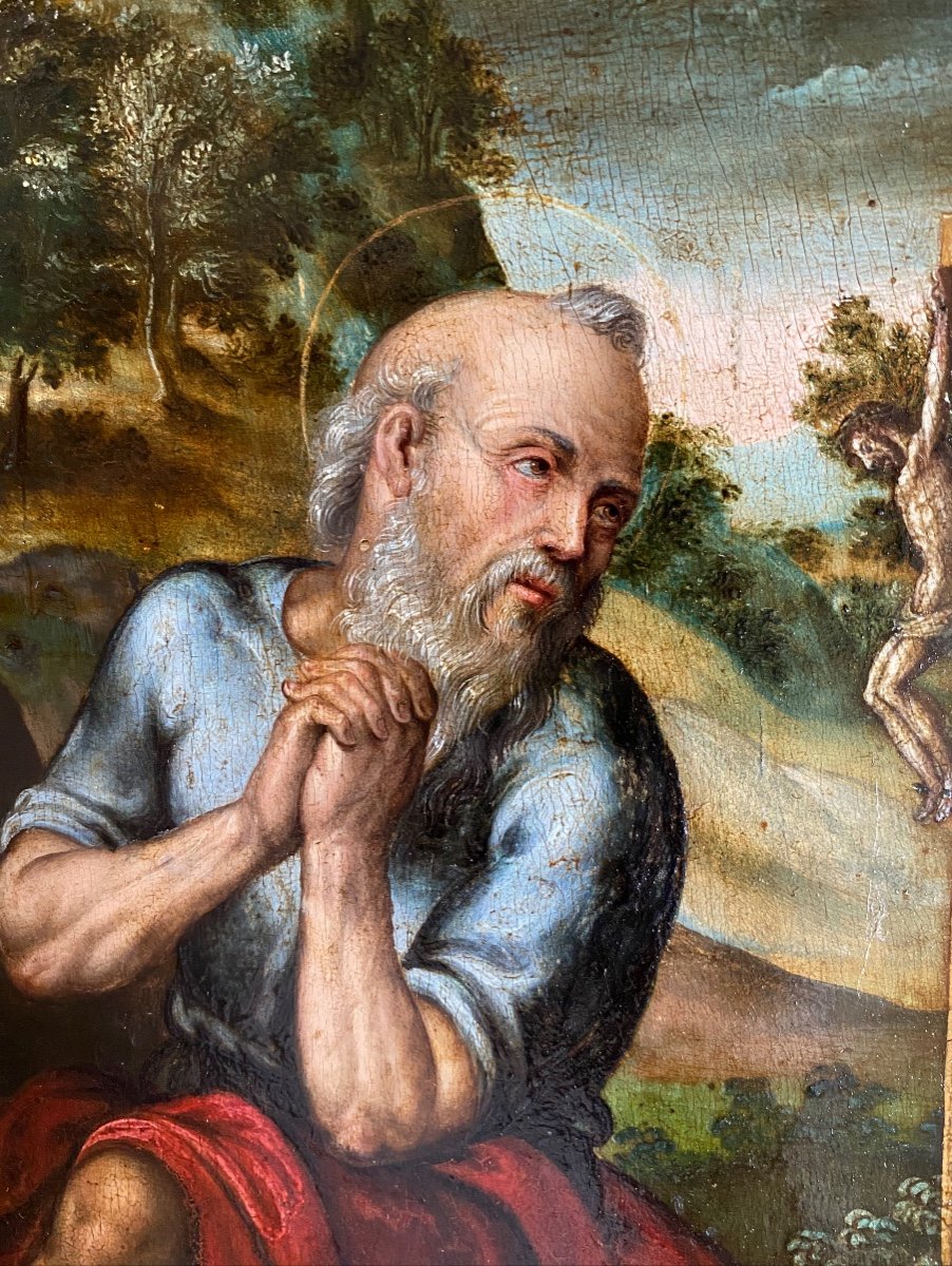 ​​​​​​​Saint Jérôme École Flamande Circa XVII Huile Sur Panneau crucifix vanité  -photo-1