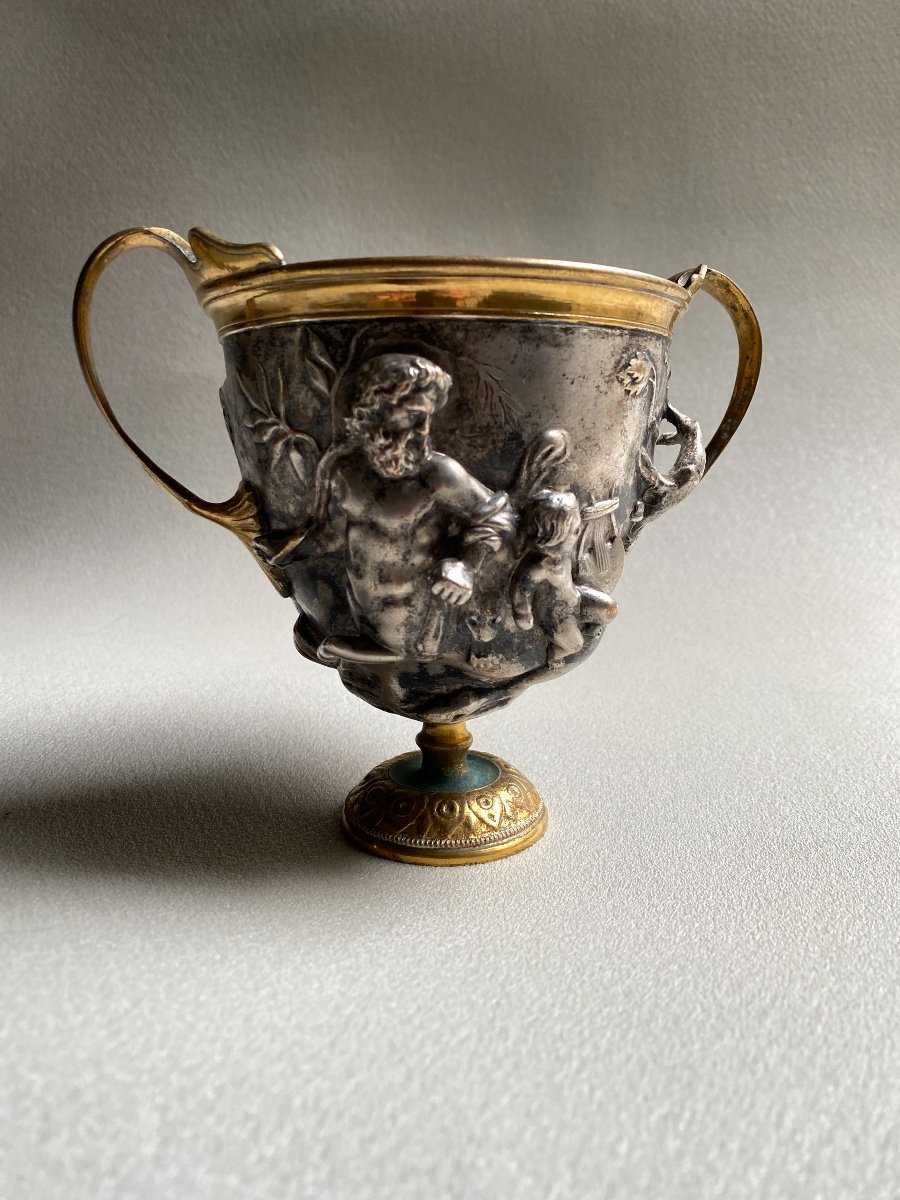 Pair Of Kantharos  Cup Of The Centaurs Of Pompei, Naples, Italy Replicas XIX Silver Bronze-photo-8
