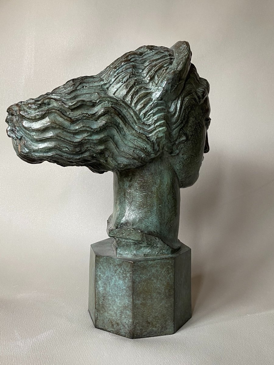 Head Of Victory Of Bogota By Henri Bouchard - Art Deco Bronze -photo-4