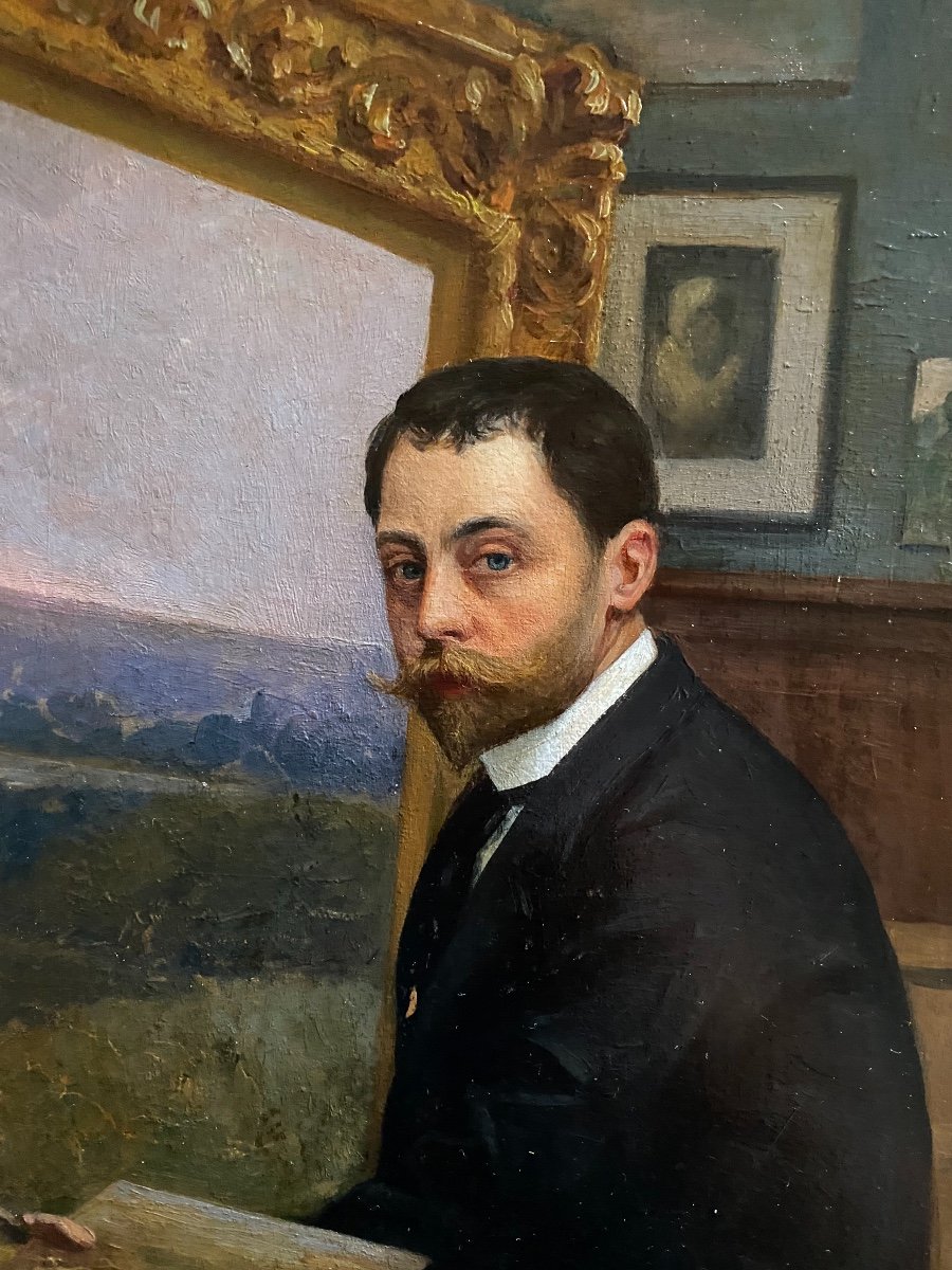 Autoportrait Du Peintre Emile Cambiaggio Italie Fin XIX Dans son Atelier D’artiste Rare Portait-photo-3