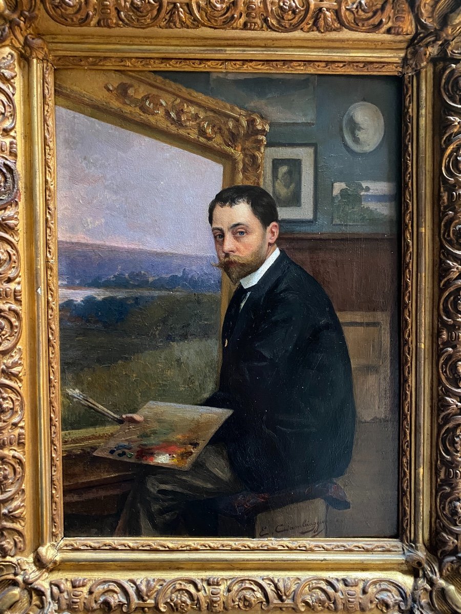 Autoportrait Du Peintre Emile Cambiaggio Italie Fin XIX Dans son Atelier D’artiste Rare Portait-photo-4