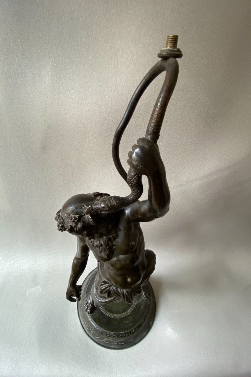 Silenus Bacchus Drunk Bronze After The Antique Of Naples Mountable In Lamp Italy-photo-2