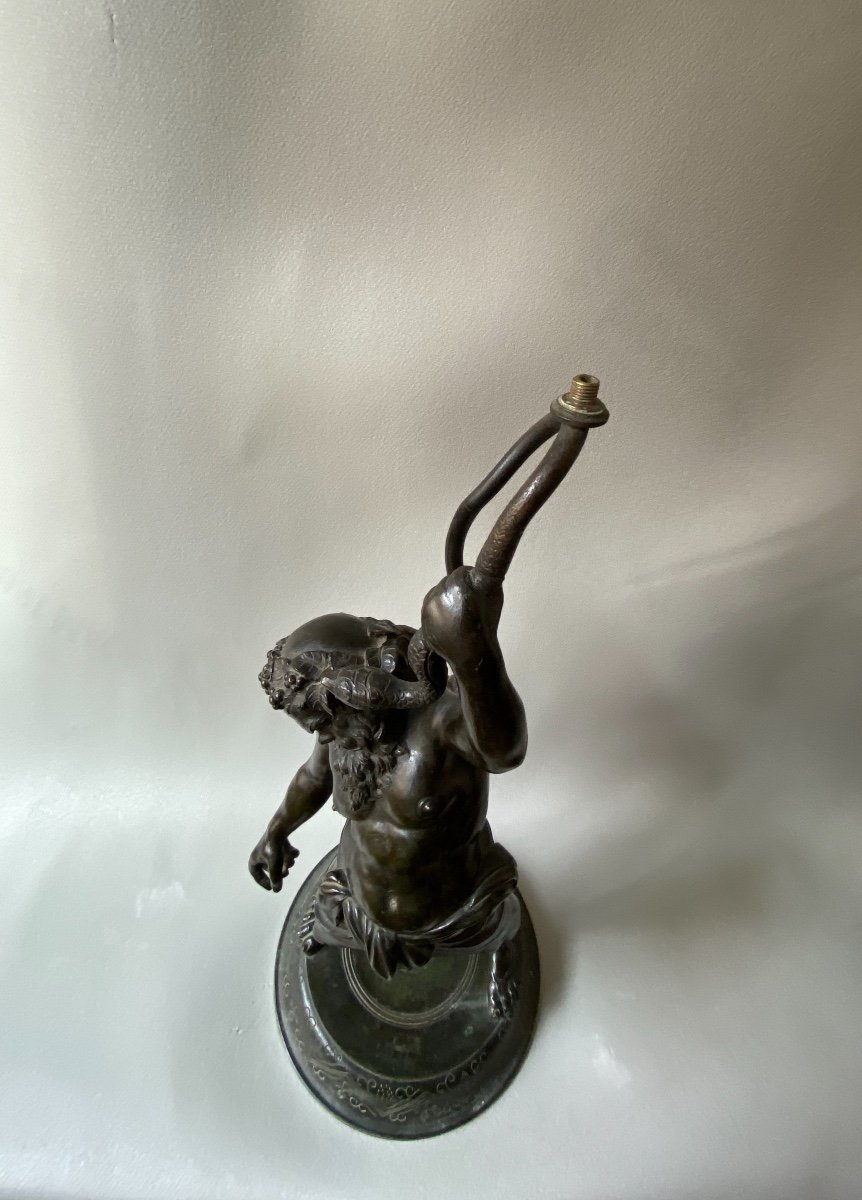 Silène Bacchus  Ivre Bronze d'Après l'Antique de Naples  Montable En Lampe Italie -photo-3