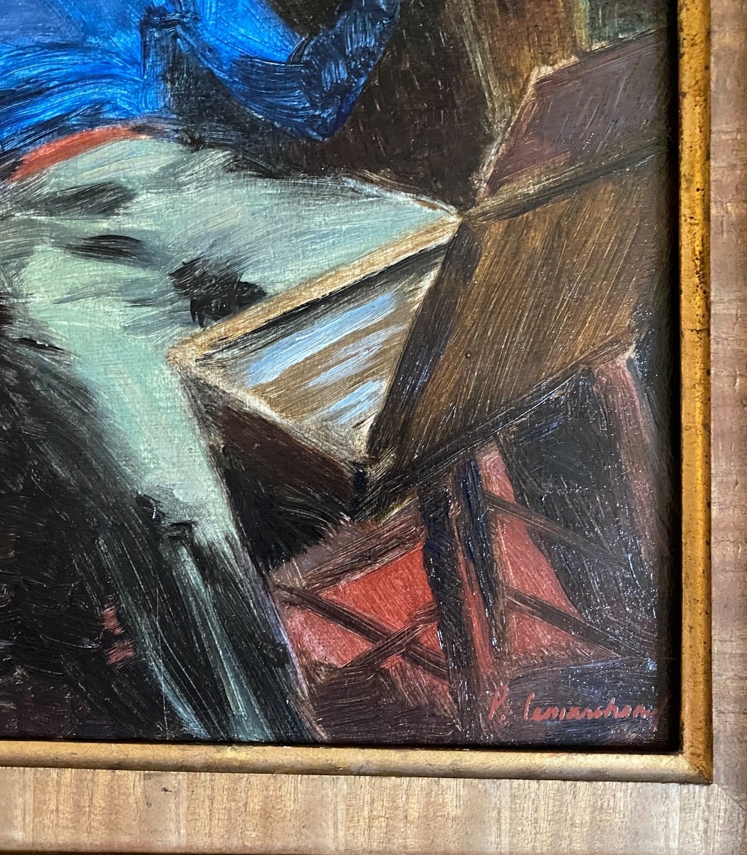 Portait Du Peintre Au Chevalet Dans Son Atelier Autoportrait Pierre Lemarchand-photo-3