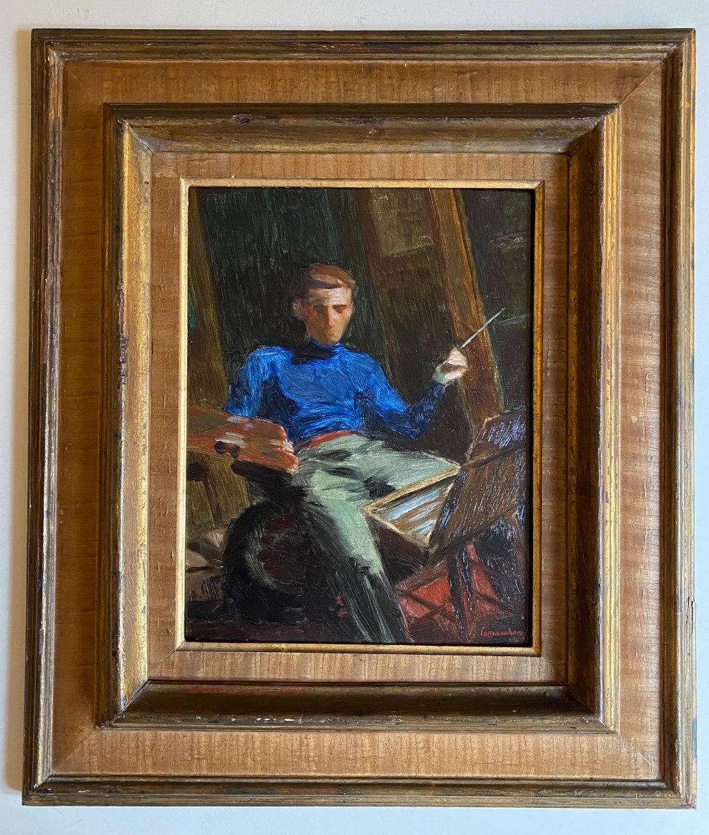 Portait Du Peintre Au Chevalet Dans Son Atelier Autoportrait Pierre Lemarchand