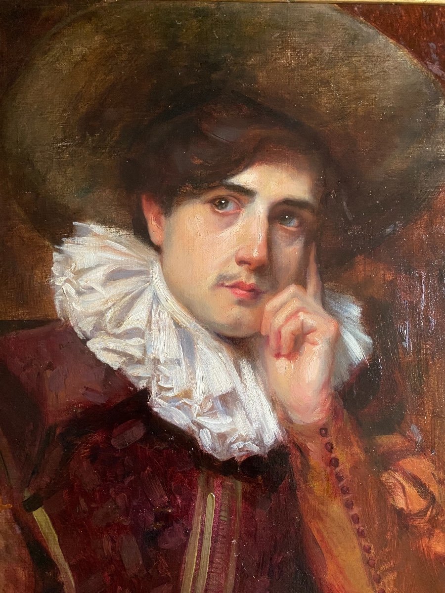 Man Portrait ,  Actor With Theatre Costume  Oil Painting XIX French School-photo-4