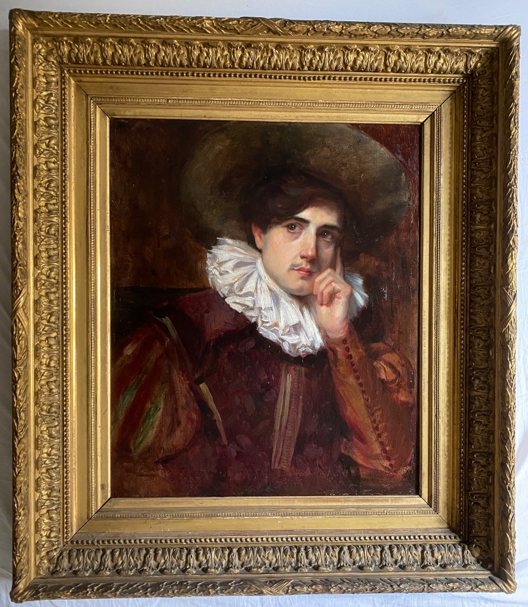 Man Portrait ,  Actor With Theatre Costume  Oil Painting XIX French School-photo-3