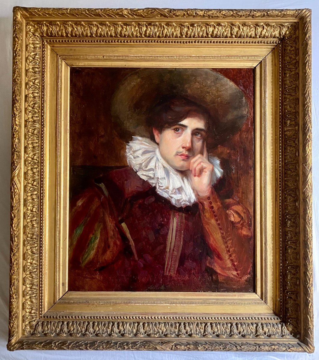 Man Portrait ,  Actor With Theatre Costume  Oil Painting XIX French School