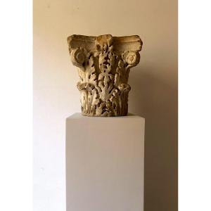 Corinthian Roman Capital Iie-iiie . Carrara Marble Italy Ancient Architectural Element