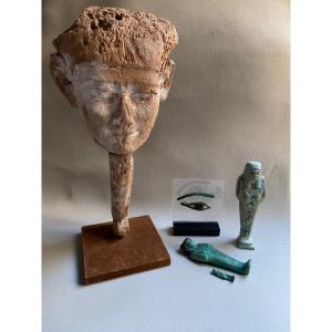 Masque De Sarcophage égyptien Antique Portrait Homme Portant La Barbe Postiche 7e-4e S. Av Jc