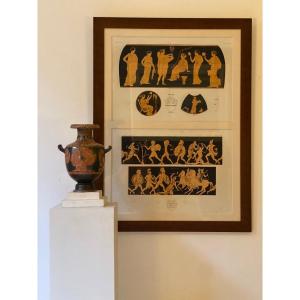 Relevés De Vases Grec Gravure XIX D’après Les Céramiques Antiques