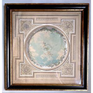 Jules Charles Petit Architectural Drawing Project For Trompe l'Oeil Ceiling Decorations 19th Century 