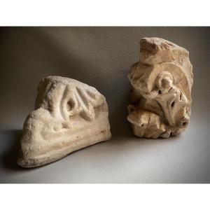Fragment en marbre , volute de chapiteau romain antique pour console d’applique 