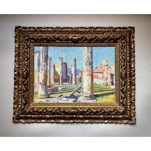 Ruines à Pompéi Paysage aux colonnes romaine antique Italie Louis Agricol Montagné Avignon 1879