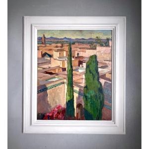 Jean Baldoui (1890-1955) Vue de Marrakech tableau Huile sur panneau Peinture orientaliste Maroc